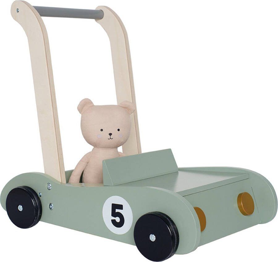 Jabadabado Houten loopwagen groen inclusief teddy knuffel