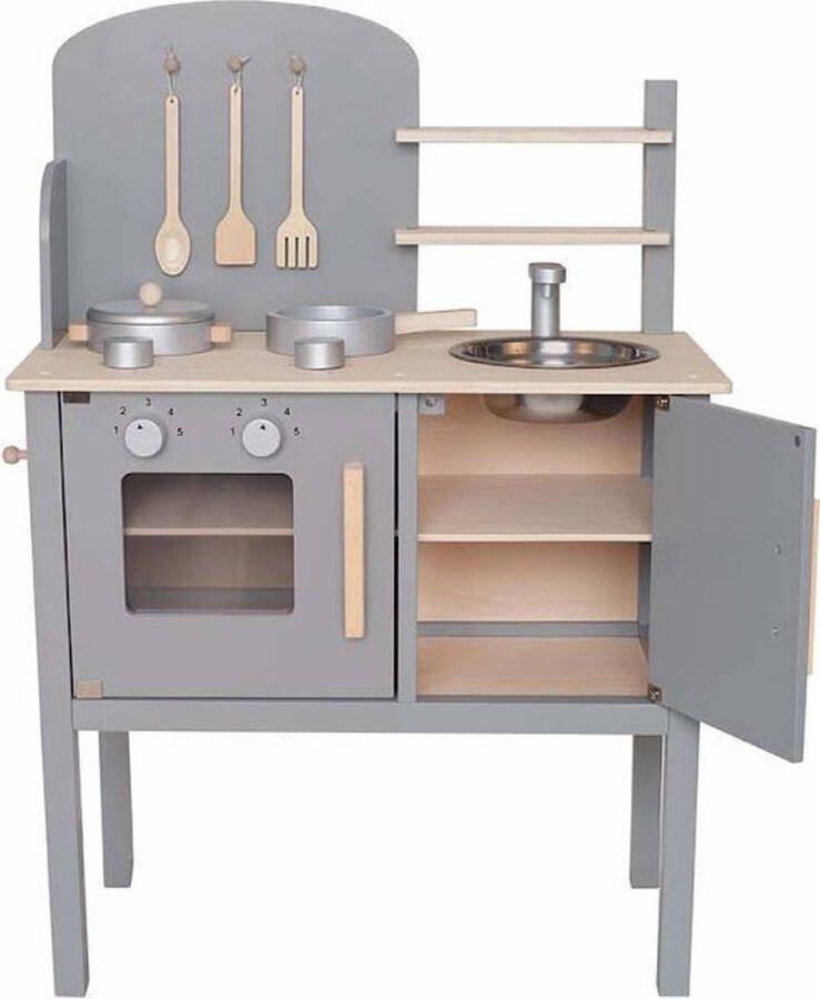 Jabadabado Kinder Speelkeuken Keuken incl. accessoires Grijs Kitchen with pot & pan grey