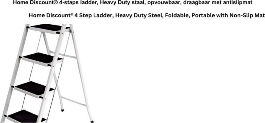Jacer 4-staps ladder Heavy Duty staal opvouwbaar draagbaar antislipmat ijzer klussen bouw wit zwart