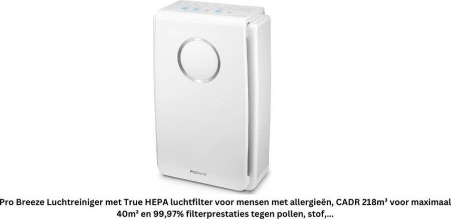 Jacer Luchtreiniger met True HEPA luchtfilter voor mensen met allergieën CADR 218m³ voor maximaal 40m² en 99 97% filterprestaties tegen pollen stof rook Voor een betere luchtkwaliteit