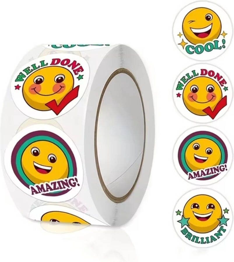 Jacey's TREASURES 500 Stickers Op Rol Smiley Emoji Beloningsstickers Stickers Kinderen En Peuters Zindelijkheidstraining Sluitsticker Sluitzegel Oefenstickers Beloning School Inpakken Beloningssysteem Jongens en Meisjes
