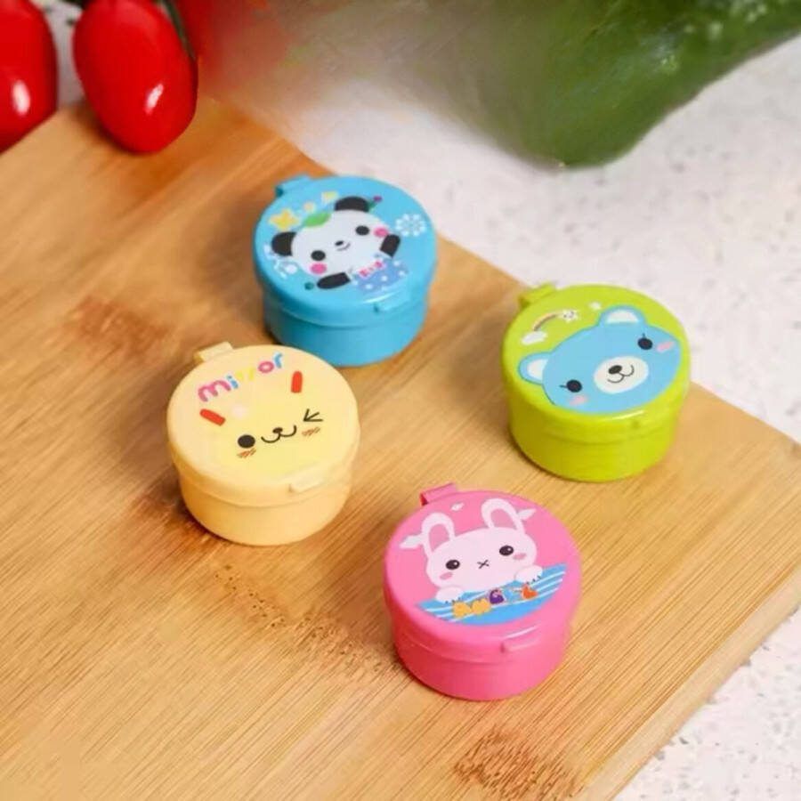 Jacey's TREASURES Set van 4 Ronde Bakjes Dieren Voor Lunchbox en Bentobox Saus Bakjes Lunchen Kinderen Voor Sausjes of Kruiden Bento Accessoires Lunch School Opbergen Kleine Bakjes Met Deksel