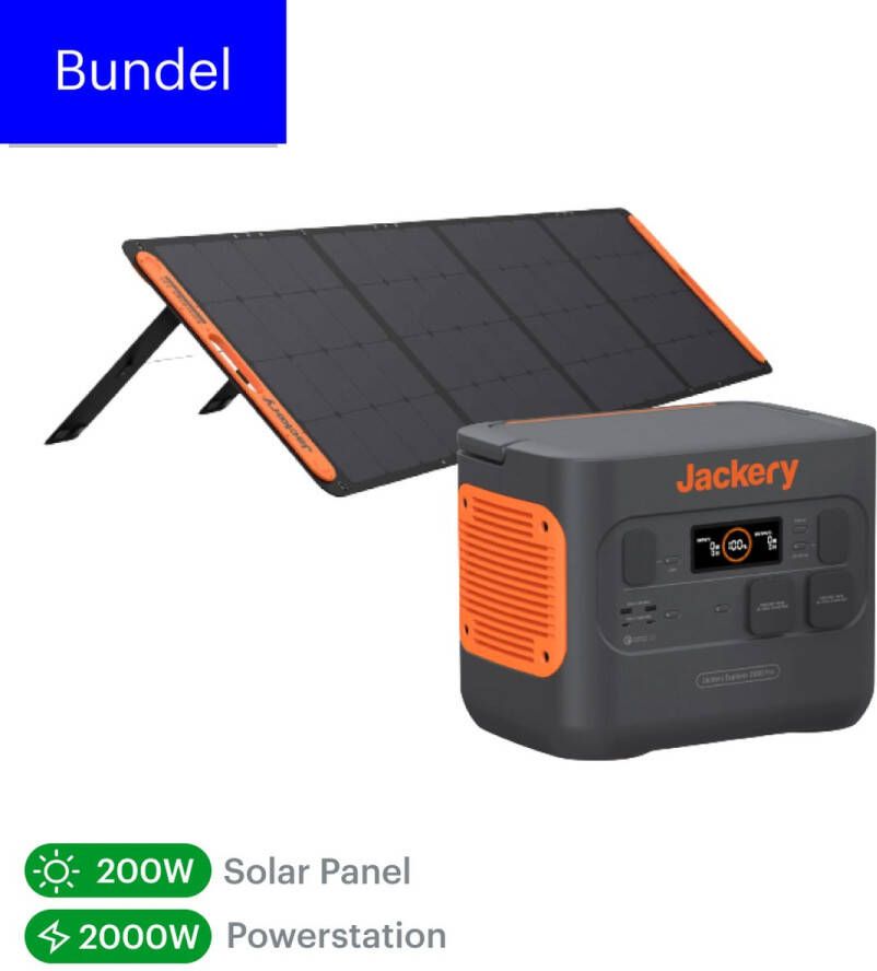 Jackery Explorer 2000 Pro en 200W Solar Saga Jackery Powerstation met 200W Zonnepaneel Solar Panel gereedschapsaccu kamperen off-grid survival 230V Power Station generator