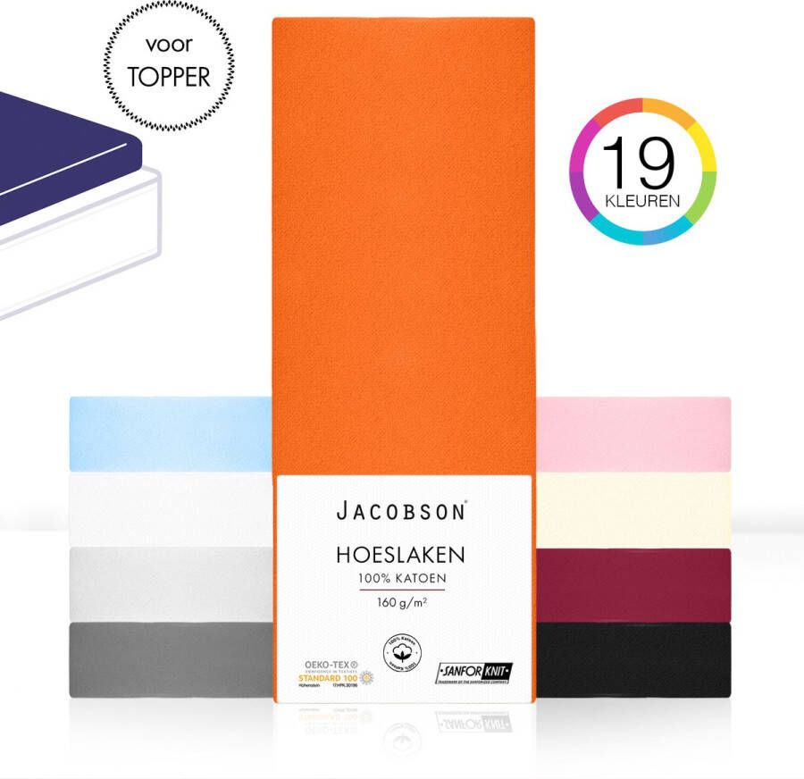 JACOBSON Hoeslaken Topper – 100% Jersey Katoen – 180x200 cm – Oranje