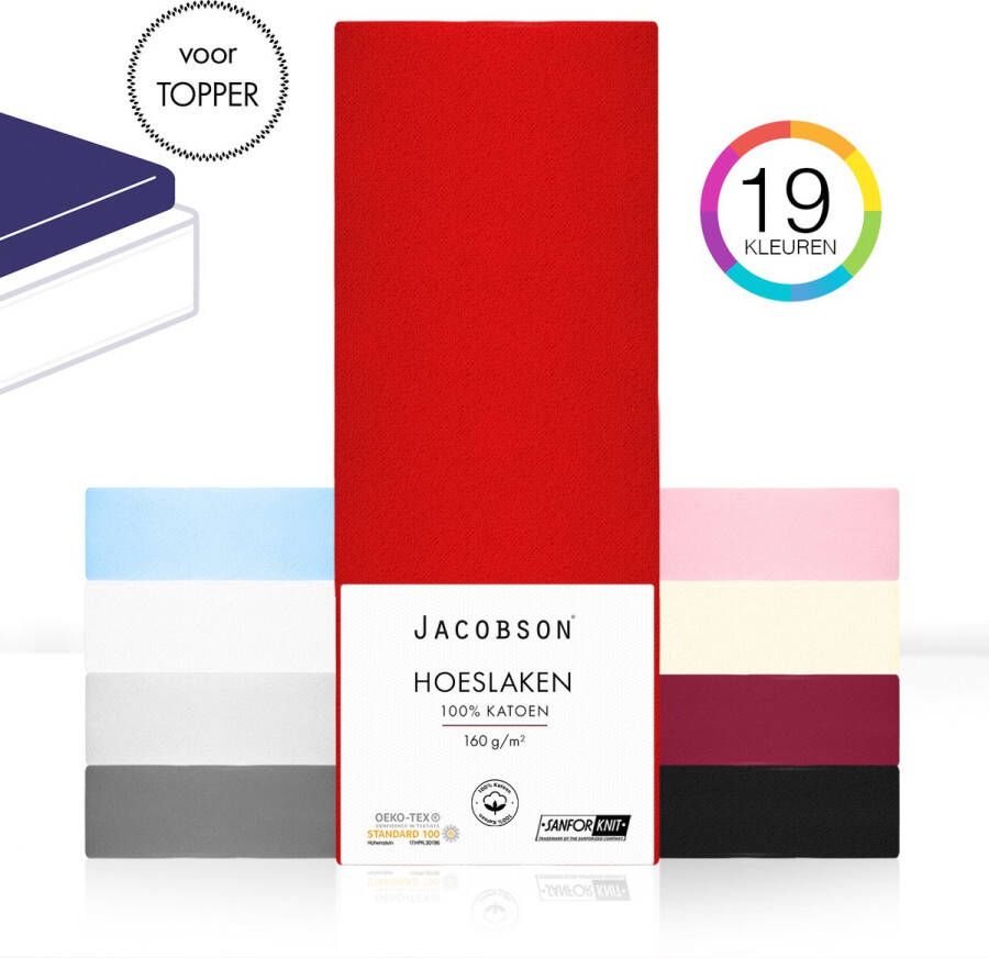 JACOBSON Hoeslaken Topper – 100% Jersey Katoen – 180x200 cm – Rood