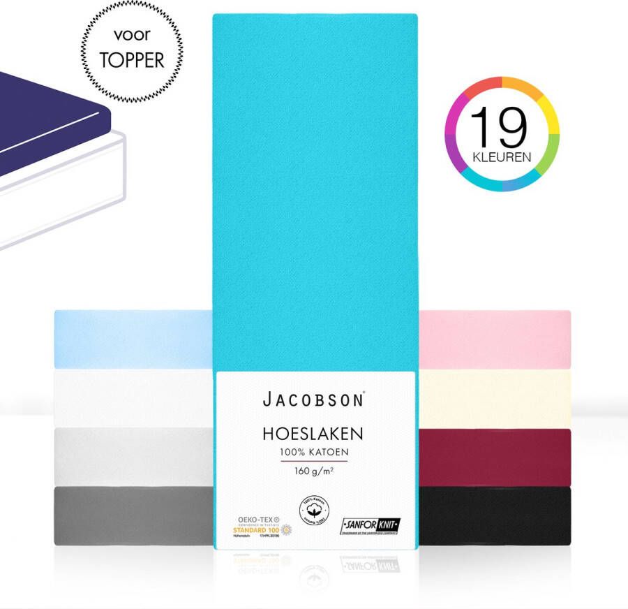 JACOBSON Hoeslaken Topper – 100% Jersey Katoen – 200x200 cm – Turquoise