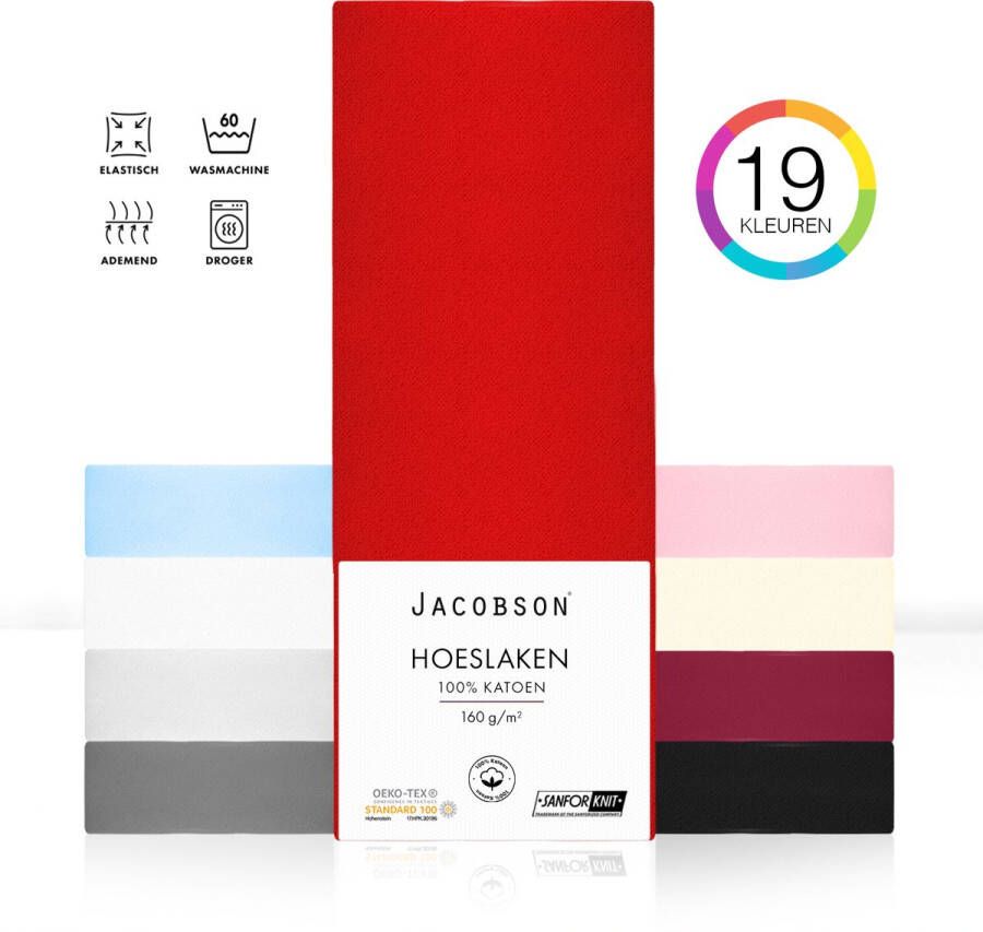 Jacobson PREMIUM Jersey Hoeslaken 100x200cm 100% Katoen tot 23cm matrasdikte Rood