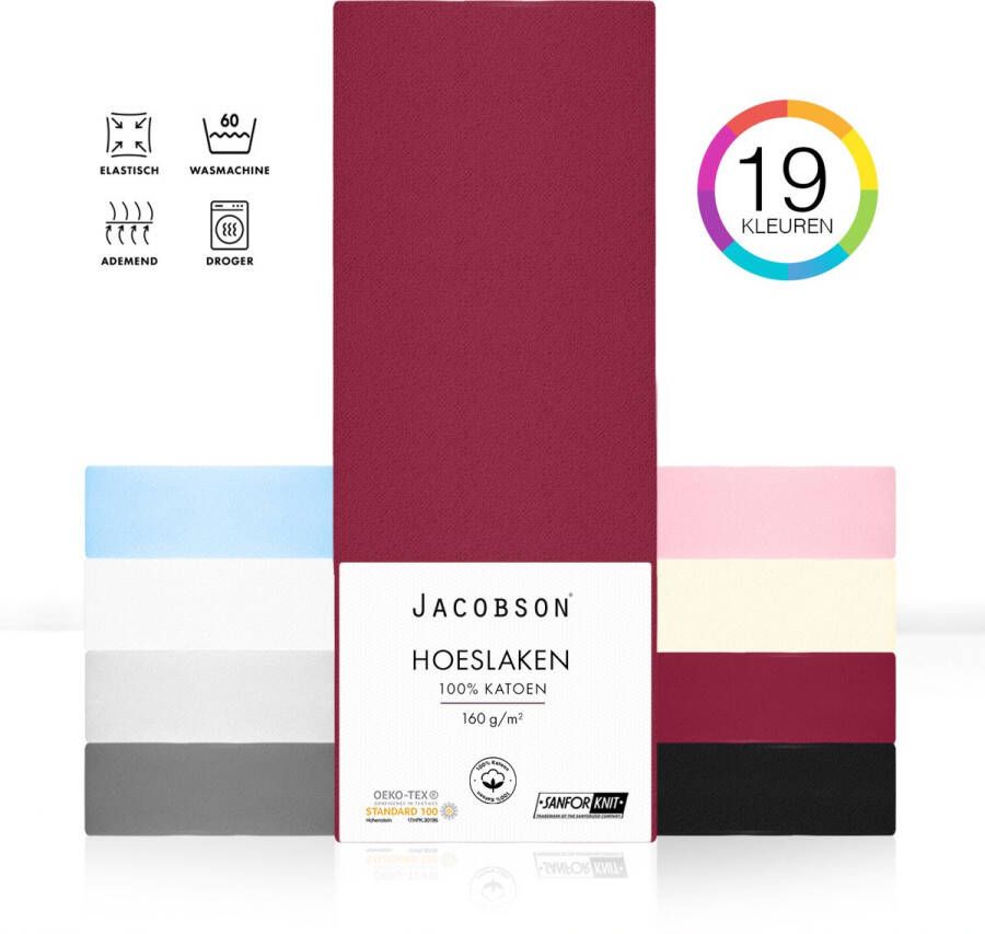 Jacobson PREMIUM Jersey Hoeslaken 140x200cm 100% Katoen tot 25cm matrasdikte Wijnrood