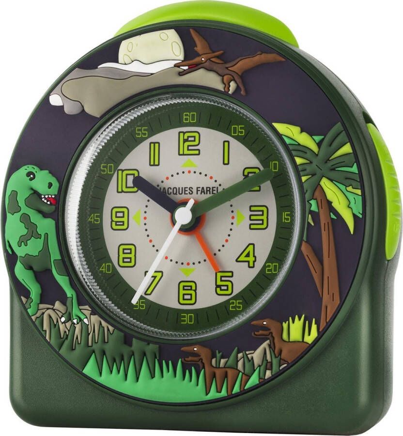 Jacques Farel Wekker Kinderen Jongens Dino T-Rex 3D Motief Groen Snooze Licht Wijzerplaatverlichting Alarm met opbouwend geluidsniveau Duidelijk Grote knoppen ACW44