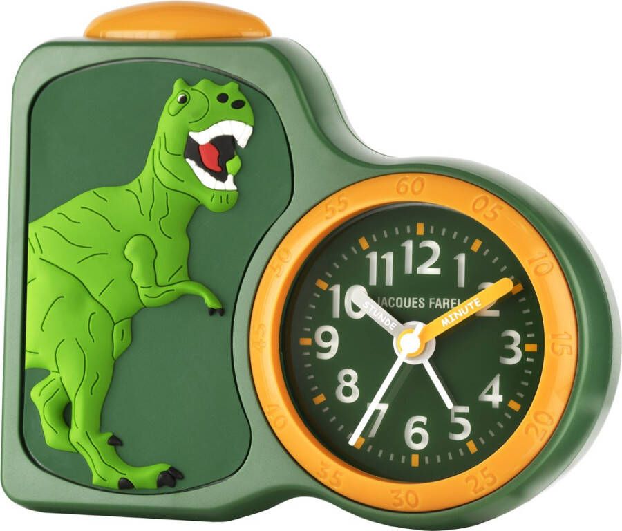 Jacques Farel Wekker Kinderen Jongens Dino 3D-motief Groen & Geel Geen Tikgeluid Alarm met opbouwend piepgeluid Snooze LED-licht Wijzerplaatverlichting Grote knoppen Duidelijk ACB06