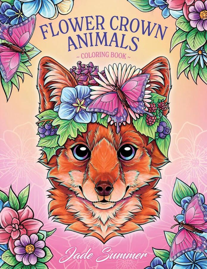 Jade Summer Flower Crown Animals Coloring Book Kleurboek voor volwassenen