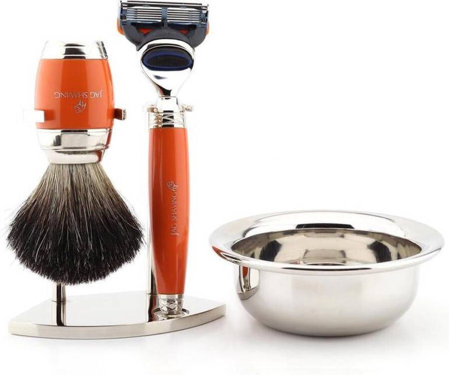 Jag Shaving Handgemaakt Premie heren Scheerset met 5 Edge-compatibel scheermes Synthetisch Originele haarborstel staan en stalen kom Perfect het scheren cadeauset