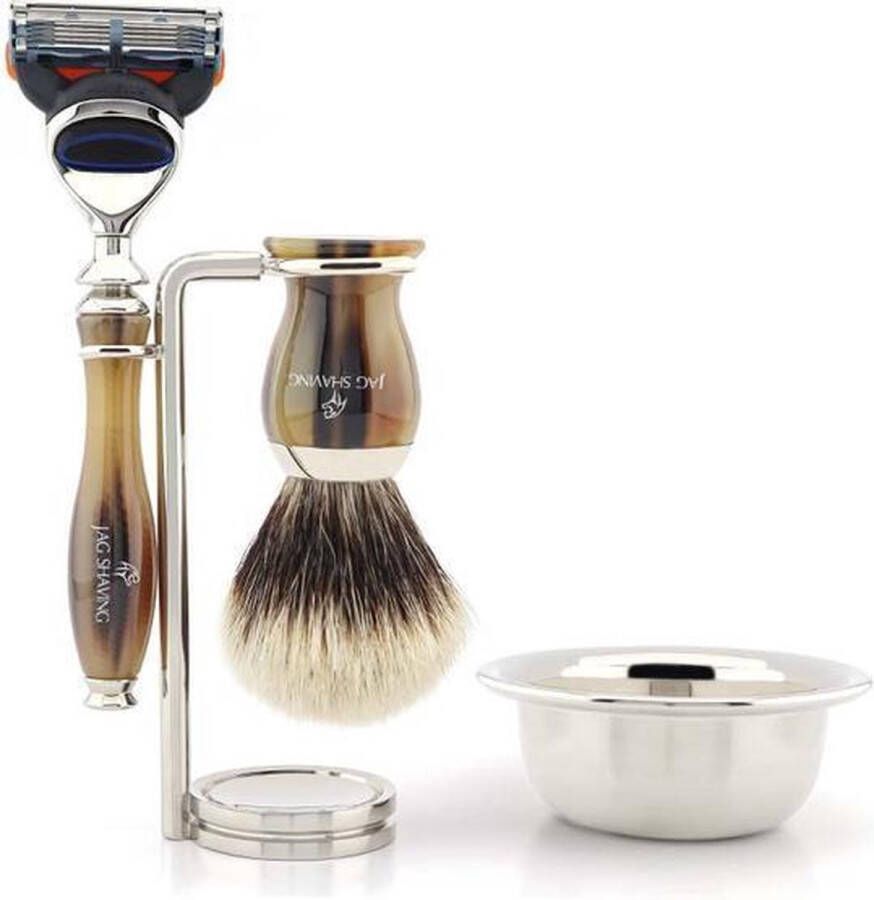 Jag Shaving Handgemaakte Tortilla heren Scheerset wordt geleverd met 5 Edge compatibel scheermes puur zilver Originele haarborstel standaard en kom Perfect shave-cadeauset