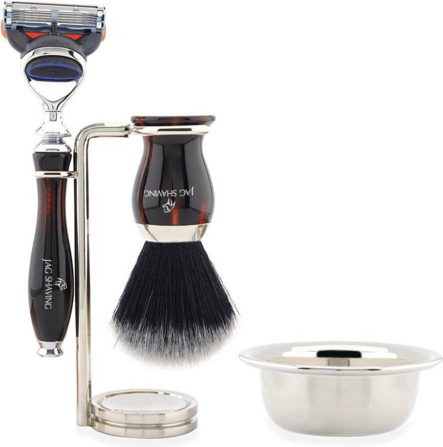 Jag Shaving Scheerset voor heren wordt geleverd met compatibel scheermes met 5 randen scheerkwast met zwarte synthetische haren standaard en kom perfecte cadeauset