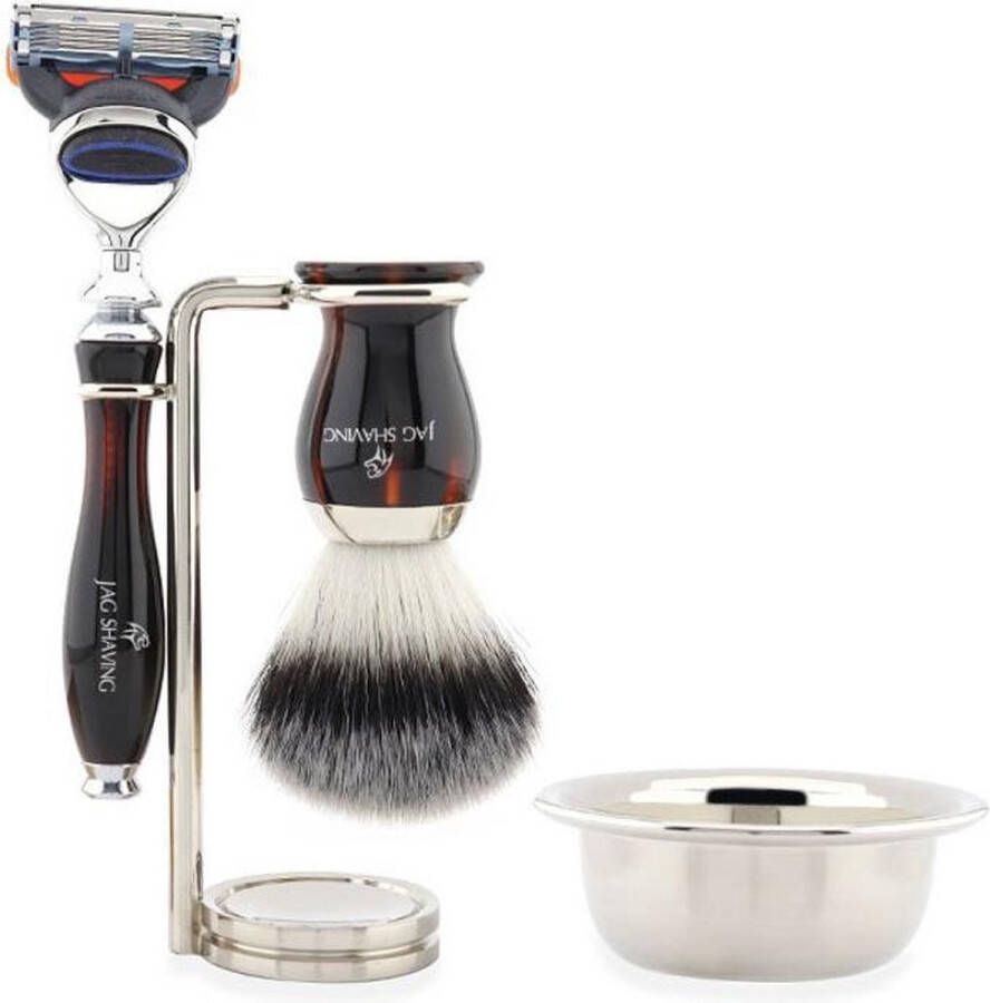 Jag Shaving JAG Scheerset komt met 5 Rand Cartridge scheermes synthetische Zilver tip originele haarborstel Staan en scheerkom perfecte cadeauset voor heren