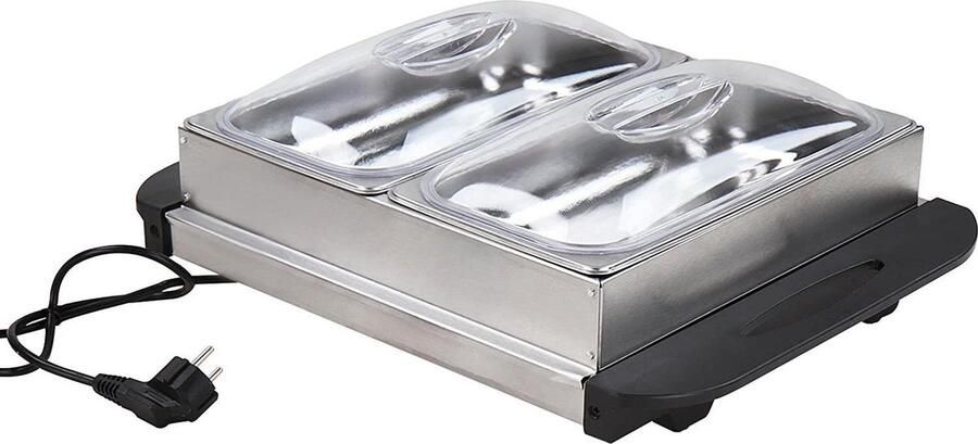 Jago Buffetverwarmer Elektrische verwarmingsplaat Opwarmplaat Warmhoudplaat Roestvrij staal 2 x 2.5 L