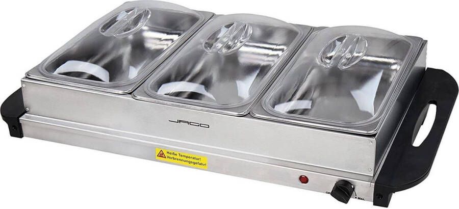 Jago Trend24 Warmhoudplaat Buffetverwarmer Buffetwarmer Rechaud Warmhoudplaat elektrisch Roestrvij staal 3 x 2.5 L