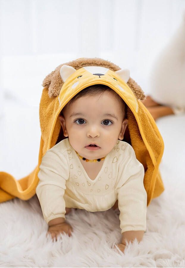 Jaju Baby SNS Baby 100% Katoen Baby Inbakerdoek Leeuw 75 x 75 cm Knuffelig & Absorberend Baby Handdoek met Kap Baby Badhanddoek Baphanddoek Pasgeborenen Voorgestelde handdoek