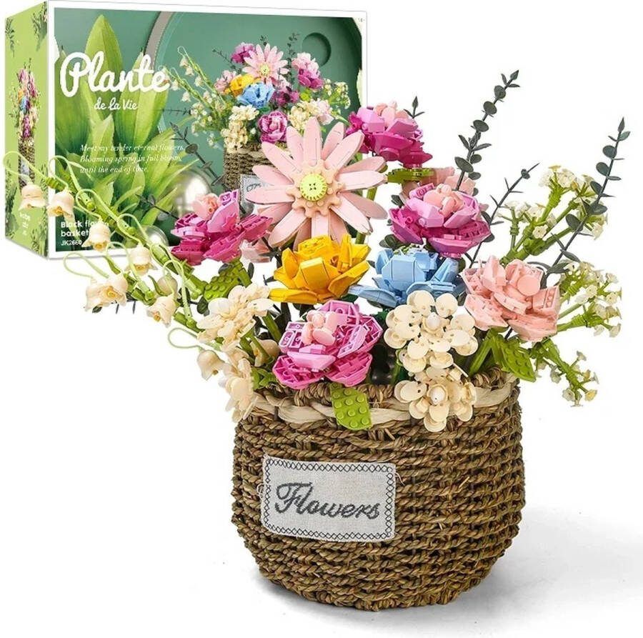 JAKI TwindleShop Bloemboeket Bouwsteen De Moc Kleurrijke Rozenorchidee En Gerbera Met Bloemenmand Model Speelgoed Kinderen 19.5 x 19.5 x 33 (l x b x h)