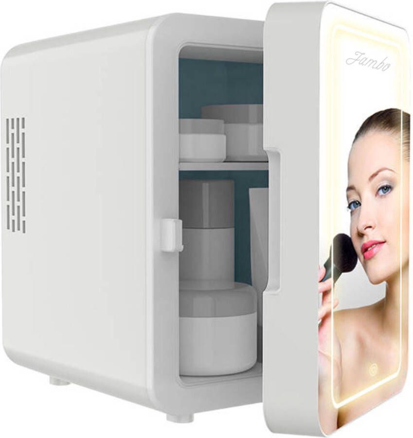 Jambo Skincare Fridge Mini koelkast Make-up koelkast met spiegel Beauty koelkast met spiegel en 3 standen ledverlichting Wit Cosmetica 4 Liter