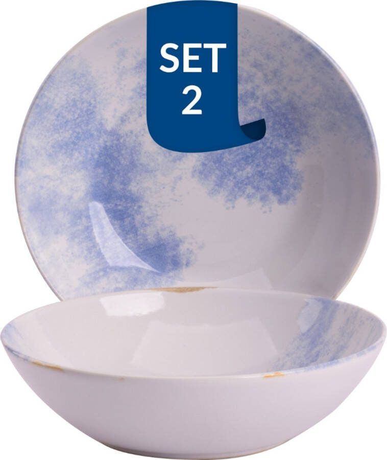 James Cooke Schaal Clouded Charm 17 cm Blauw Wit Stoneware 2 stuk(s)