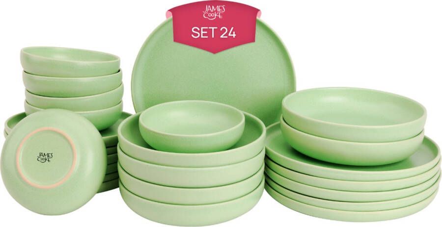 James Cooke Serviesset Bliss Stoneware 6-persoons 24-delig Groen