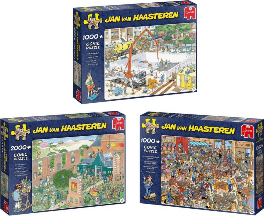 Jumbo Jan van Haasteren NK Puzzelen 1000 stukjes & De Kunstmarkt 2000 stukjes & Bijna Klaar? 1000