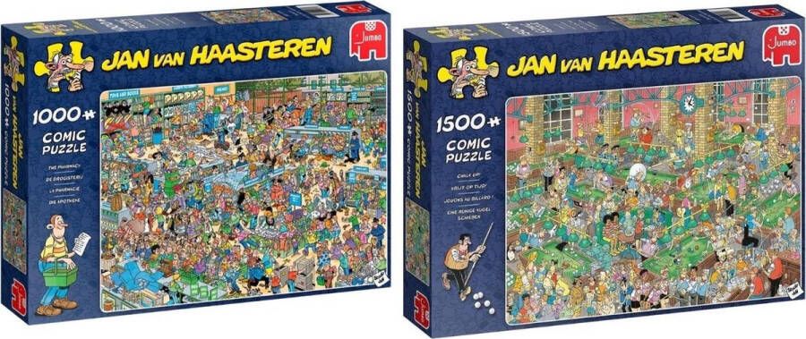 Jumbo Jan van Haasteren Puzzelbundel 2 stuks De Drogisterij 1000 Stukjes & Krijt op Tijd! 1500 stukjes