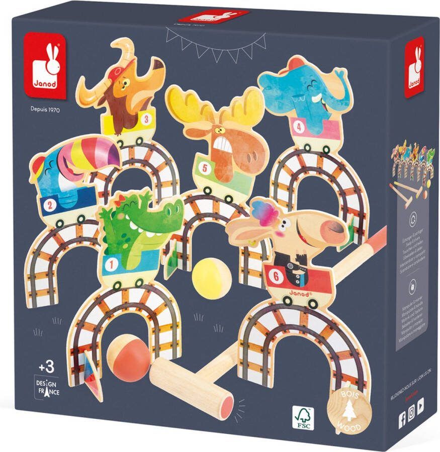 Janod Applepop Croquet Achtbaan Spel Een Openluchtspel Met Een Achtbaanthema Dat Vol Verrassingen Zit! Bevat 6 Hoepels 2 Hamertjes En 2 Houten Ballen Geschikt Vanaf 3 Jaar