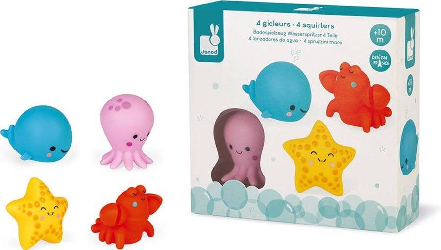 Janod Badspeelgoed Spuitfiguur Zeedieren 4 Verschillende Dieren Voor Uren Badplezier! Geschikt Vanaf 10 Maanden