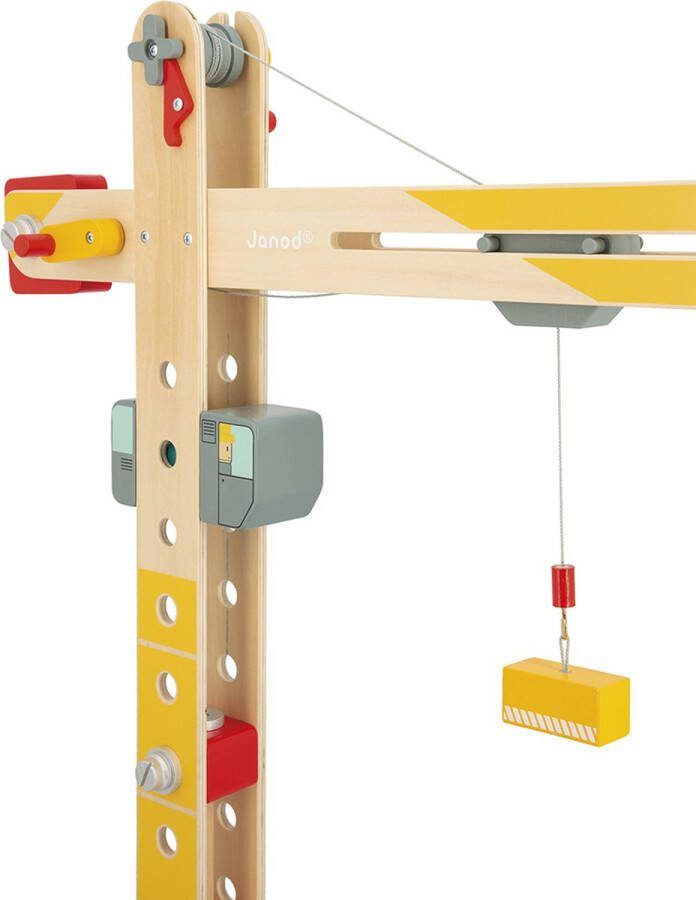 Janod Bolid Grote Houten Kraan Inclusief 10 Accessoires En 2 Gereedschappen 74 Cm Hoog Geschikt Vanaf 3 Jaar