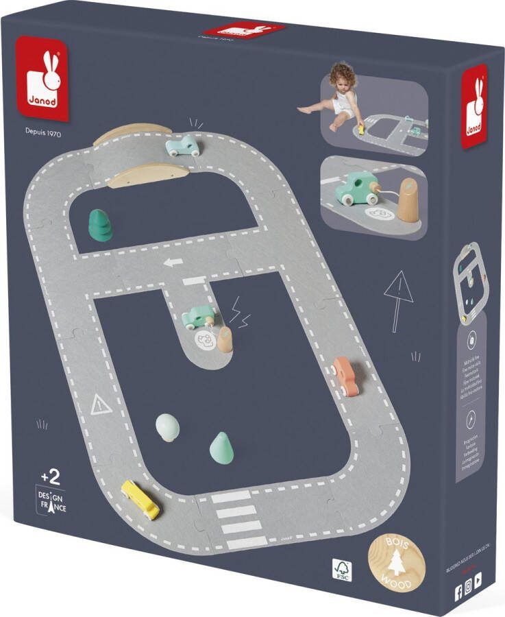 Janod Bolid Vilten Circuit Een Constructieset Met Makkelijk Te Monteren Wegdelen Inclusief 9 Houten Accessoires Geschikt Vanaf 2 Jaar