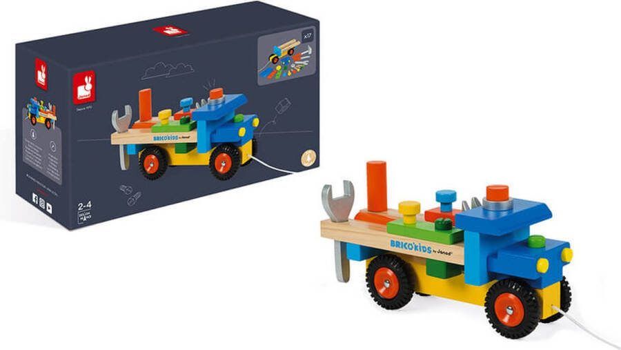 Janod Brico'Kids DIY Vrachtwagen 2-In-1 Speelgoed: Deze Kleurrijke Houten Bouwvrachtwagen Is Zowel Een Bouwpakket Als Een Vrachtwagen Die Kan Worden Rondgereden Dankzij Het Koord Geschikt Vanaf 2 Jaar