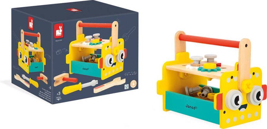 Janod Brico'Kids Robot Gereedschapskist 2 in 1: Gereedschapskist En Mini-Werkbank Inclusief 30 Accessoires Om Non-Stop Te Knutselen! Geschikt Vanaf 3 Jaar