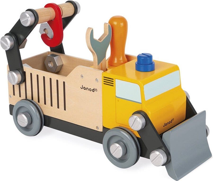 Janod Brico'kids Houten Bouwvrachtwagen Een Grote Vrachtwagen Van 30 Cm Deze 43-Delige Set Bevat 2 Gereedschappen Om Het Voertuig In Elkaar Te Zetten En Een Volledige Montagehandleiding Geschikt Vanaf 3 Jaar