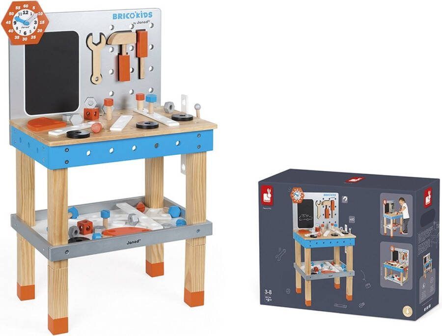 Janod Brico'kids Werkbank Magnetische Werkbank Verstelbaar In Hoogte Inclusief 40 Accessoires En Een Gebruiksaanwijzing Om Met De Accessoires Een Raceauto Te Maken! Geschikt Vanaf 3 Jaar