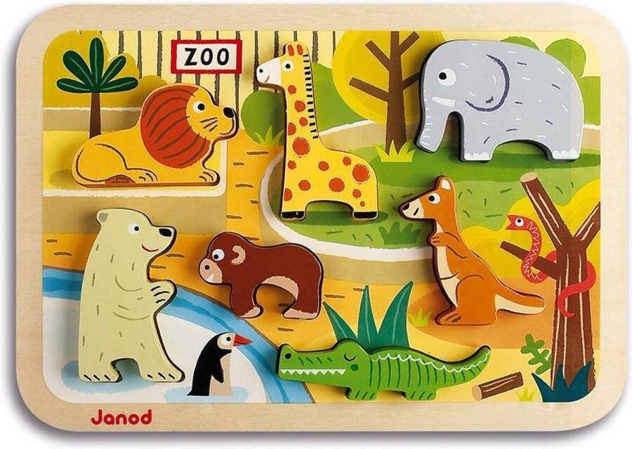 Janod Chunky Puzzel Dierentuindieren 7 Dieren Puzzelstukjes In 3D Met Een Dikte Van 1 5 Cm Geschikt Vanaf 18 Maanden