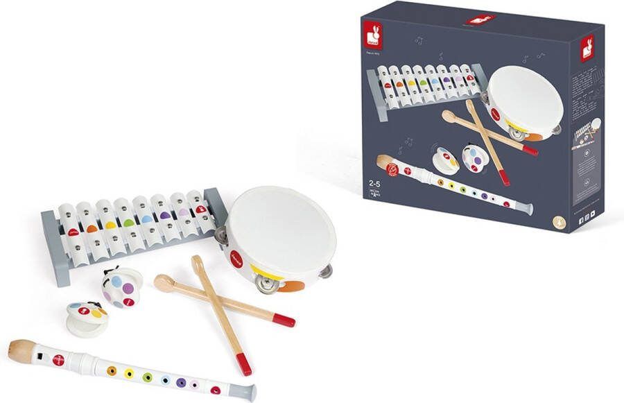 Janod Confetti Muziekinstrumenten Set Voor Kleine Muzikanten! Set Van 4 Houten Instrumenten Geschikt Vanaf 2 Jaar