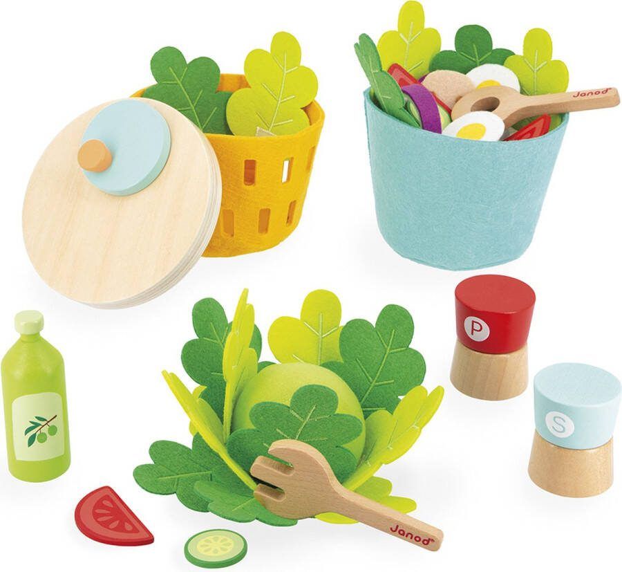 Janod In De Keuken Mijn Gemengde Salade Complete Salade-Set Gemaakt Van Vilt Inclusief Houten Accessoires Geschikt Vanaf 3 Jaar