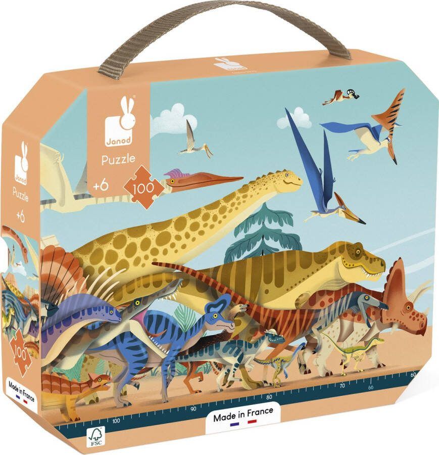 Janod Dino Panorama Dino Puzzel 100 Stukjes Een Geïllustreerde Tijdlijn Van Het Dinotijdperk! Geschikt Vanaf 6 Jaar