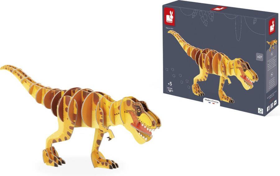 Janod Dino T-Rex 3D Puzzel Bouw Zelf Een 3D T-Rex Dinosaurus! 27 Stukjes Om In Elkaar Te Zetten Zonder Lijm Geschikt Vanaf 5 Jaar