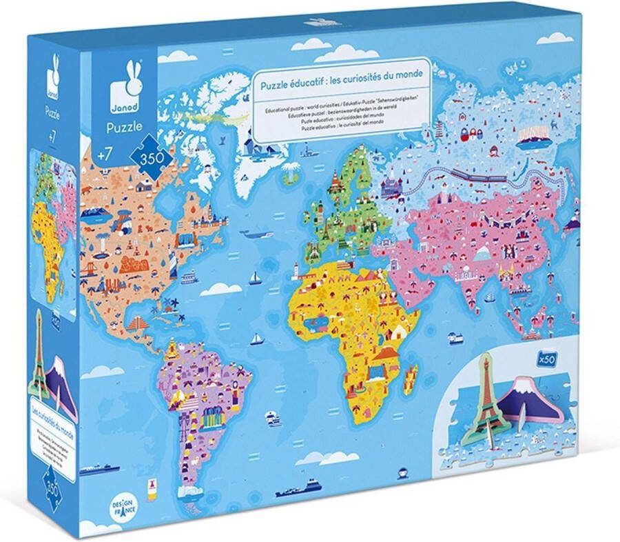 Janod Educatieve Puzzel De Curiosa van de Wereld 350 Stukjes Ontdek Spelenderwijs De Wereld Met Deze Reuzenpuzzel Van Bijna 1 Meter Lang! Geschikt Vanaf 7 Jaar