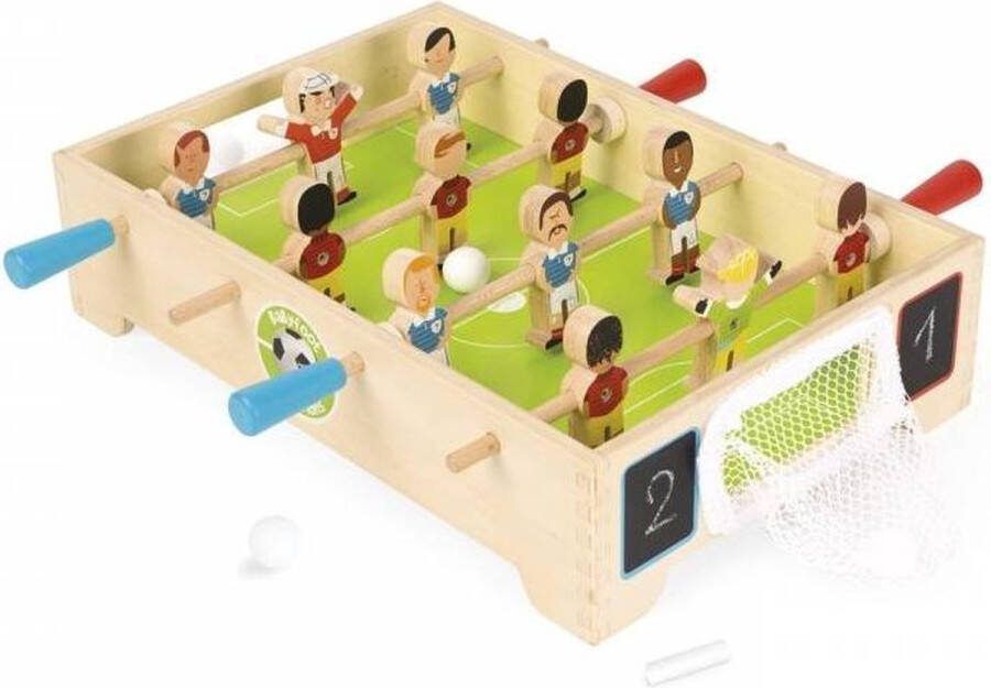 Janod Spel Tafelvoetbal Houten Minitafelvoetbalspel Met 4 Rijen Spelers (12 Spelers In Totaal) En 3 Houten Ballen Geschikt Vanaf 3 Jaar