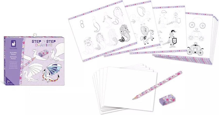 Janod Hachette Step by Step Creatief Fantasie Wezens Tekenen Met 20 Fantasie-Modellen Kit Om Fantasie Wezens Te Leren Tekenen 20 Modellen En 25 Bladen Om Te Oefenen Geschikt Vanaf 7 Jaar