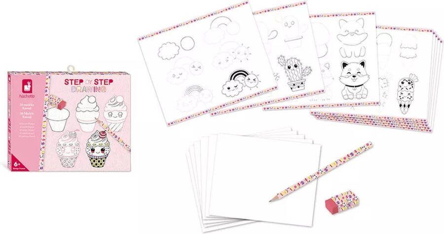 Janod Hachette Step by Step Creatief Kawaii Modellen Tekenen Met 20 Kawaii-Modellen Kit Om Schattige Figuren Te Leren Tekenen 20 Modellen En 25 Bladen Om Te Oefenen Geschikt Vanaf 6 Jaar