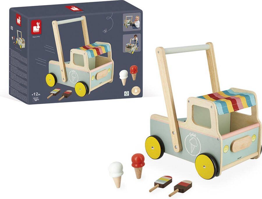 Janod Houten Loopwagen Ijscokar Inclusief 4 Ijsjes Deze Lekkernijen Vinden Hun Plaats In De Opbergruimte Aan De Achterkant Van De Kar Geschikt Vanaf 1 Jaar