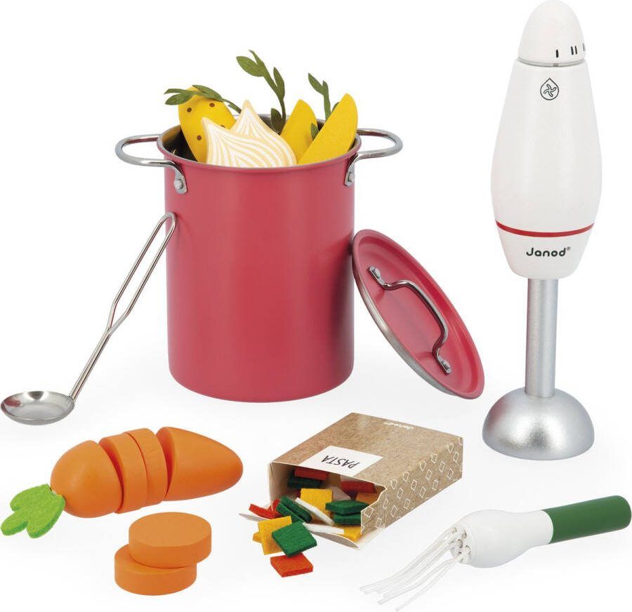 Janod In De Keuken Soepmaakset Een Speelset Met 43 Accessoires Om De Lekkerste Soep Te Maken! Geleverd Met Staafmixer En Pan Geschikt Vanaf 3 Jaar