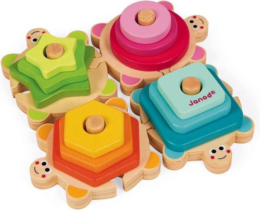 Janod I Wood Stapel Schildpadjes 4 Puzzel Schildpadden En 12 Stapelstukken Om Vormen En Kleuren Te Ontdekken En Logica Te Ontwikkelen Gemaakt Van FSC Hout Geschikt Vanaf 18 Maanden