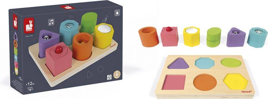 Janod I Wood Vorm En Geluid Puzzel Om De Zintuigen Te Stimuleren FSC Houten Blokken En Puzzel Geschikt Vanaf 1 Jaar