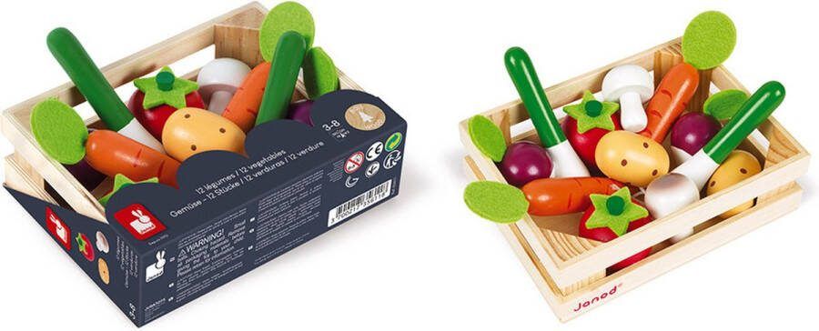 Janod In De Keuken Krat Met Houten Groenten 12 Stuks Groenten Onmisbaar In Iedere Speelgoedkeuken Of Winkeltje! Geschikt Vanaf 3 Jaar